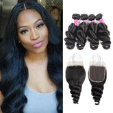 Loose Wave Brazilian Human Hair 4 Bundles With 4*4 Lace Closure 10A Remy Virgin Hair - MeetuHair
